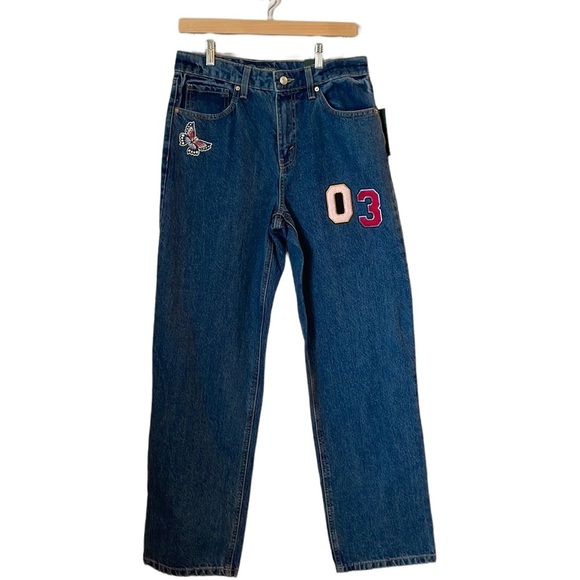 NWT Wild Fable Dad Jean SZ 4 High Rise Patches on Front - Picture 1 of 13
